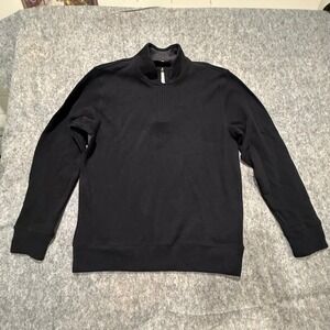 Lands' End Mens Quarter Zip New! Pullover Sweater Black Cotton Medium 38-40
